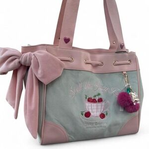 New Juicy Couture Sweet Spill The Tea Party Frost Green Pink Daydreamer Tote Bag